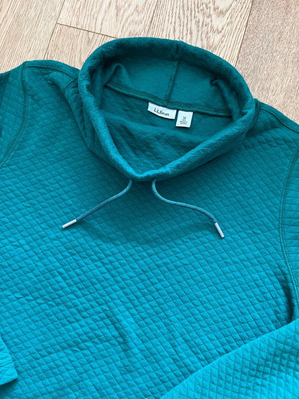 LL Bean Quilted Cowl Neck Pullover Womens Medium M Green Side Snap Sweatshirt
